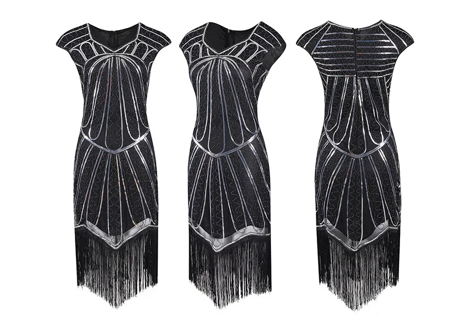 Women 1920s Gastby Sequin Art Nouveau Embellished Fringed Flapper Dress (3)