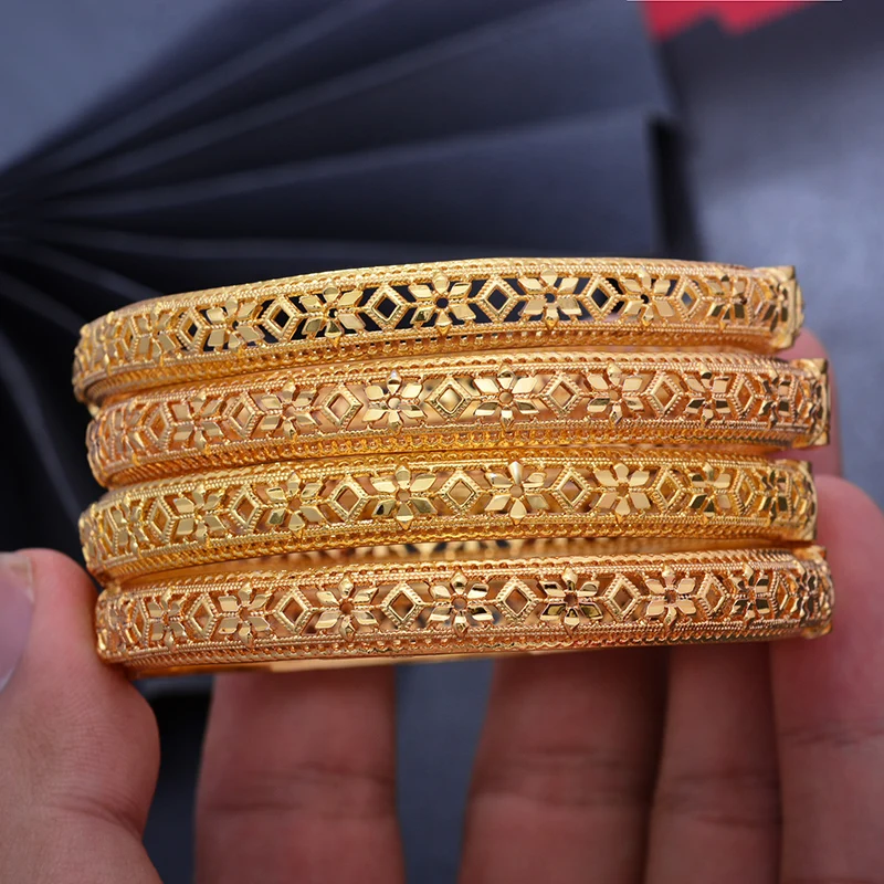 

24K 4Pcs/lot Ethiopian Gold Color Bangles for Women/Men Dubai Bangles Africa Hand Chain Jewelry Ethiopian/Arab Gift