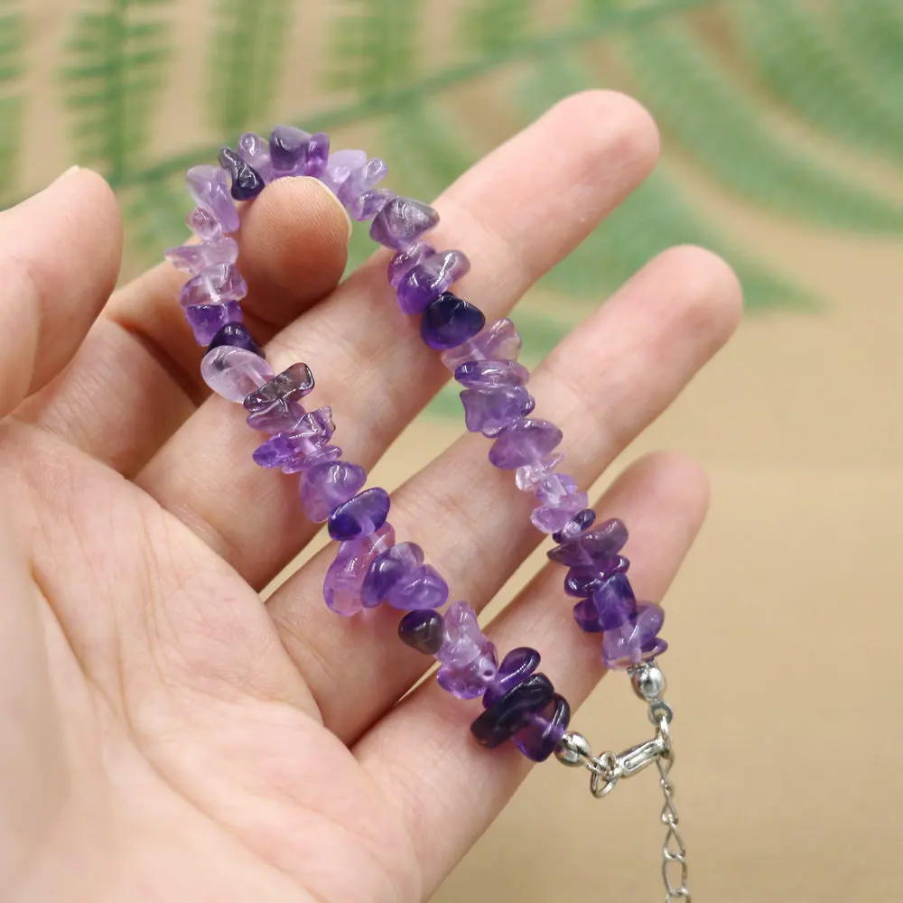 Top Grade Natural Amethyst Beads Bracelets For Women Crystal Chip Stone Bracelet Healing Energy Chakra Bracelet Handmade Jewelry Beaded Bracelet Stone Bead Bracelet Natural Stone Bracelet