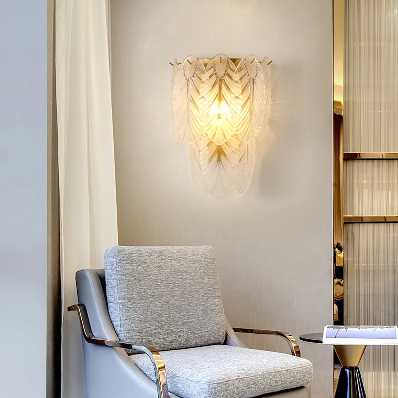 Modern Feather Crystal Gold Luxury Wall Lights 3 Modern Feather Crystal Gold Luxury Wall Lights 3