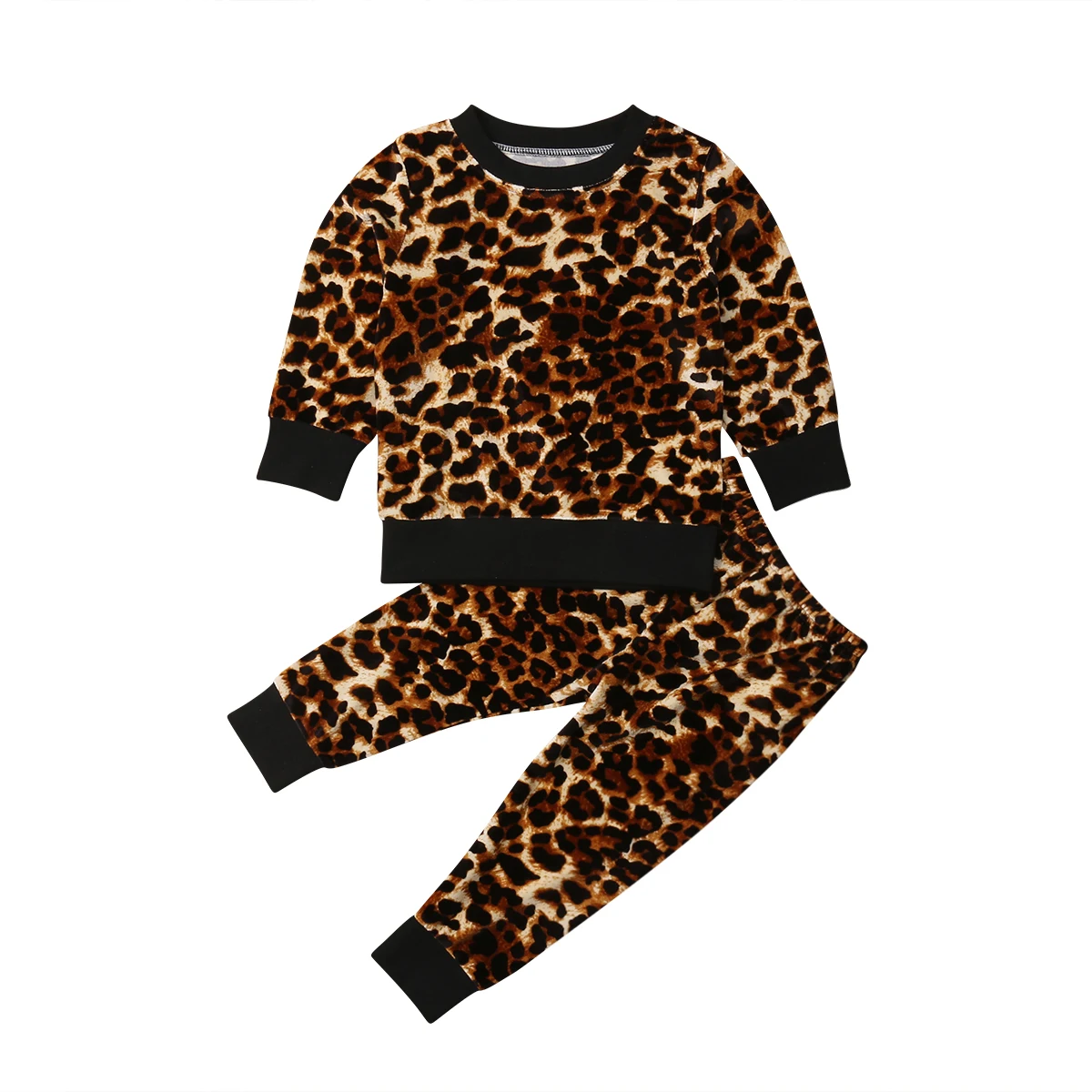  Kids Baby Girls Boys Clothes Sets Fashion Leopard Print Long Sleeve Children Tops Pants 2Pcs Toddle