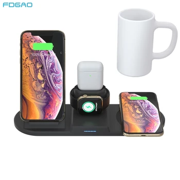 

Mug Warmer 15W Qi Wireless Charger 4 in 1 Charging Stand Dock Station Cup for iPhone 11 8 X XR XS Airpods Pro Apple Watch 5 4 3