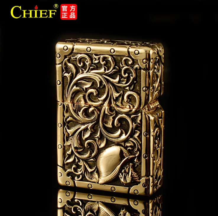 CHIEF flower fairy Sculpture Armor brass kerosene lighter，Men cigarette gasoline lighter Gift