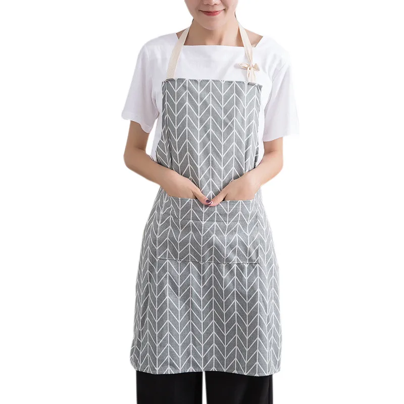 Apron Fashion Men Women Solid Cooking Kitchen Restaurant Bib Dress With Pocket Oil-proof Simple Household Apron
