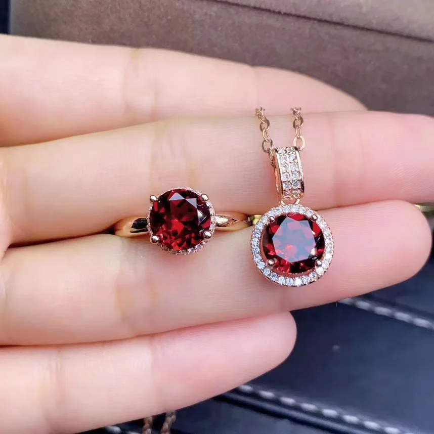 100% Natural Real real red garnet luxury style jewelry set 1pc ring Pandant 925 sterling silver | Украшения и аксессуары