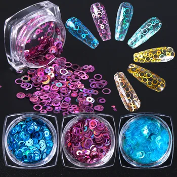 

1 box Holographic Nail Sequins Hollow Circle Round Glitter Flakes 3D Laser Paillette Mirror Slice Nail Art Decoration NFPPQ01-10