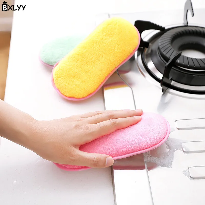 BXLYY Sponge Double-sided Dish Cloth Kitchen Non-stick Oil Fiber Dish Towel Rag Scouring Pad Kitchen Accessories Christmas.75z