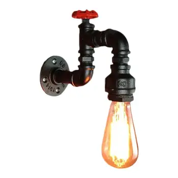 

110-240V Vintage Industrial Wrought Iron Water Pipe Wall Lamps Aisle Restaurant Bar Loft Wall Lamp With E27 Bulb (Matte Black)