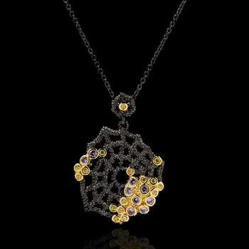 

New Bohemian Style Unique Spider Web Hollow Shape Pendant Inlaid Zircon Ladies Sweater Chain Luxury Black Gold Jewelry