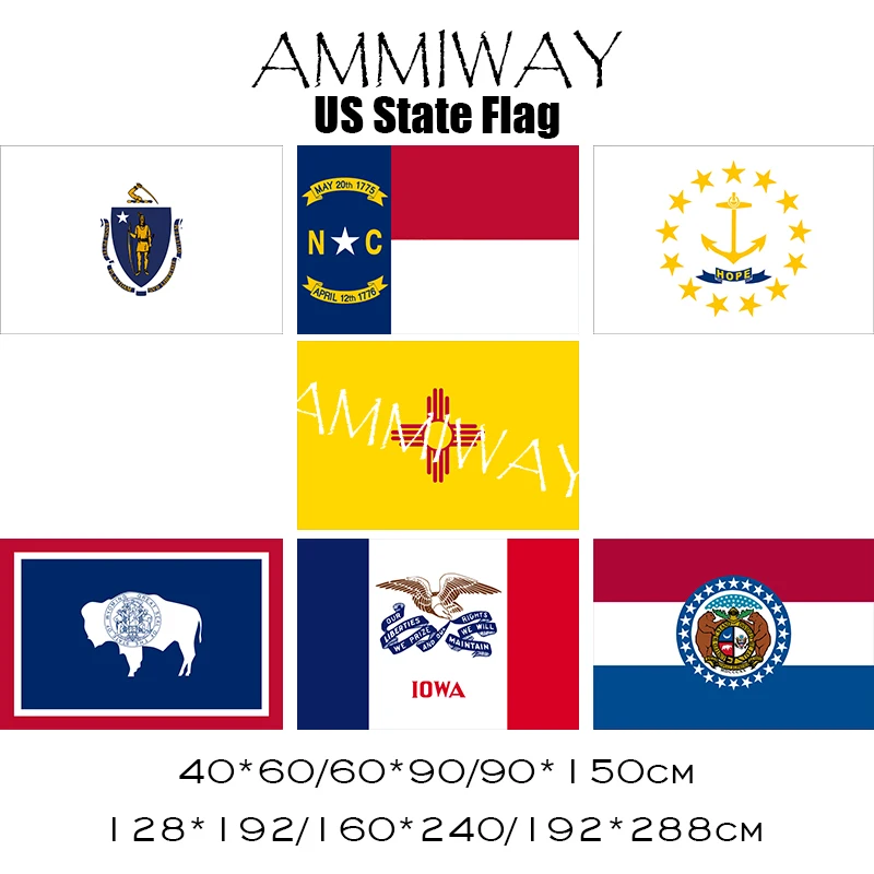 Флаги США AMMIWAY Массачусетс Северная Каролина Род Айленд Нью Мексико Вайоминг Лоу