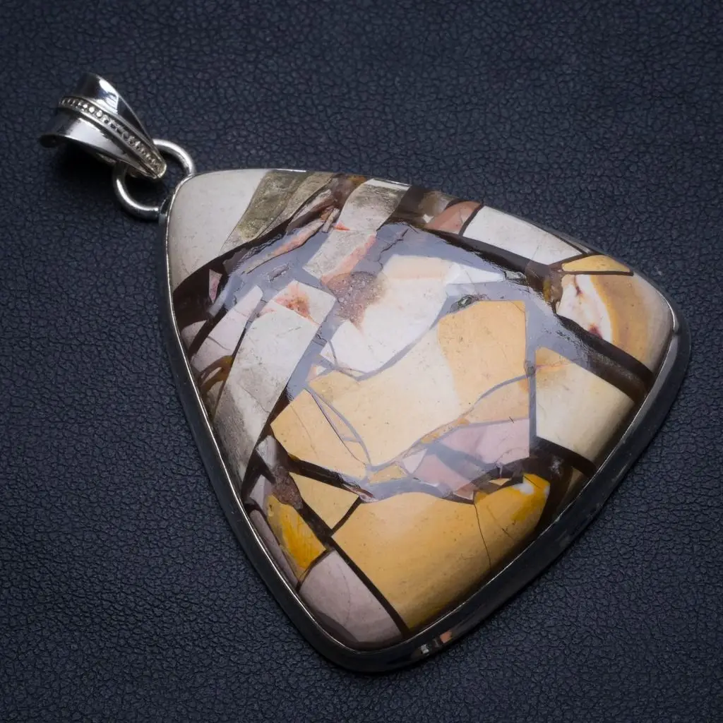 

Natural Brecciated Mookaite Handmade Vintage 925 Sterling Silver Pendant 2.5" U0500