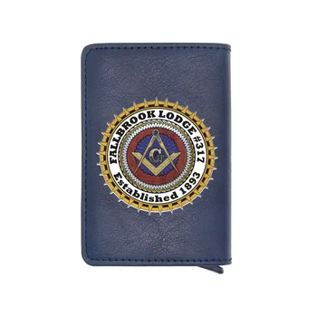 

Blue Fallbrook lodge #317 Established 1893 Masonic Digital Printing Leather ID Card Holder Wallet Charm Men Women Short Purse