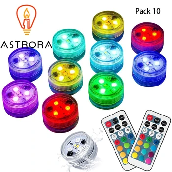 

ASTRORA 10pcs Submersible LED Lights Battery Operated Underwater Color Changing EFX Light Remote for Vase Shower