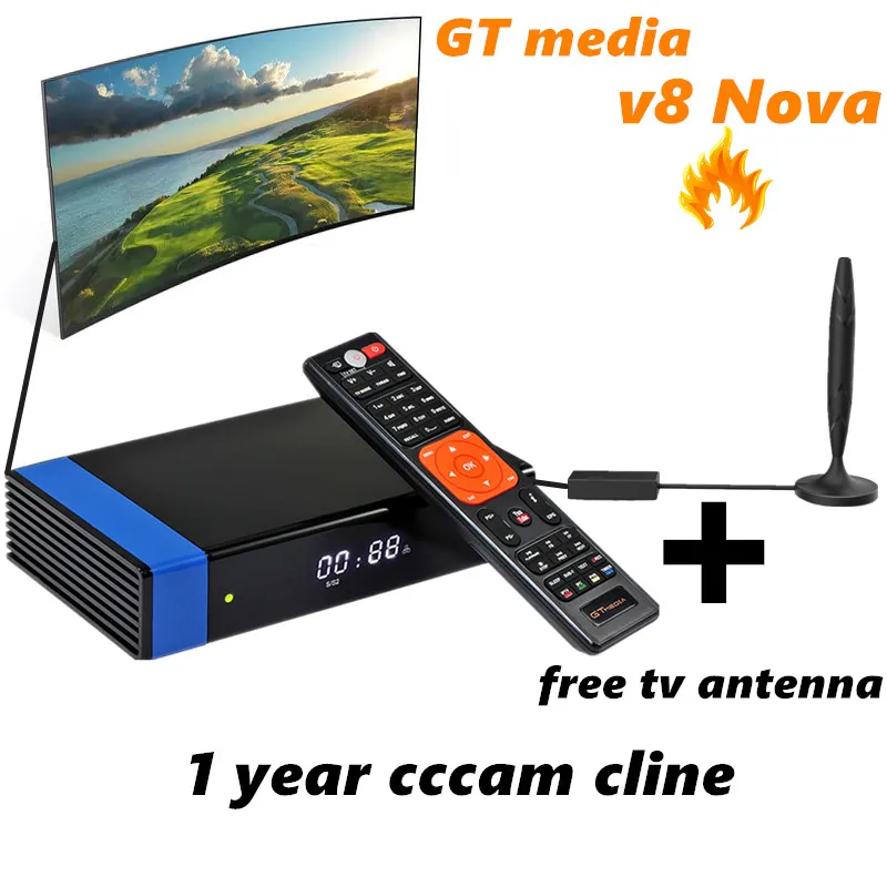 

Gtmedia v8 nova blue 8000 tv channels Satellite TV Receiver with antenna Built in WIFI DVB-S2 Europe CCCAM 1 Years free cline