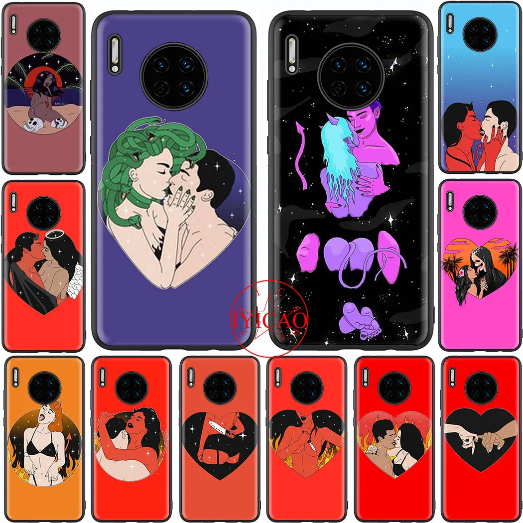 angel vs devil kiss Soft Case for Honor 6A 7A 7C 7X 8X 8c 8 9 10 Lite 9X Note 20 Pro View 8A 20S Cover | Мобильные телефоны и