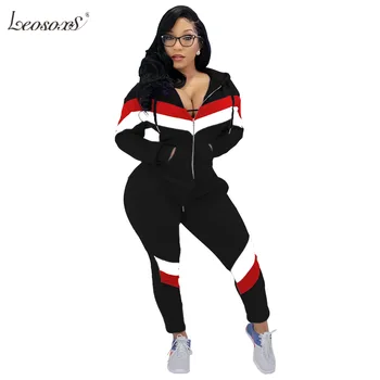 

Spring Autumn Women Two Piece Set Top And Pants Plus Size Tracksuit Sweatsuit Outfit Patchwork Hoodies Active Outfits