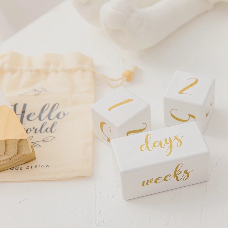 1set Baby Milestone Karten Holz Block Weiß Baby Geburt Monat Anzahl Gedenk Milestone Souvenir Neugeborenen Foto Zubehör – Detail 10