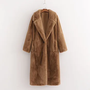 

women faux fur pius coats 2020 fashion winter ladies full pelt X-long thick warm fur coat elegant female keep wearm high street