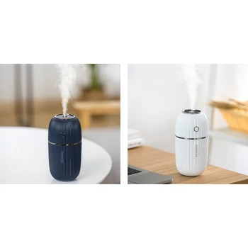 

2 Set 300ML Ultrasonic USB Aroma Essential Oil Diffuser Color Night Lamp Mist Maker Humidifier, White & Navy Blue