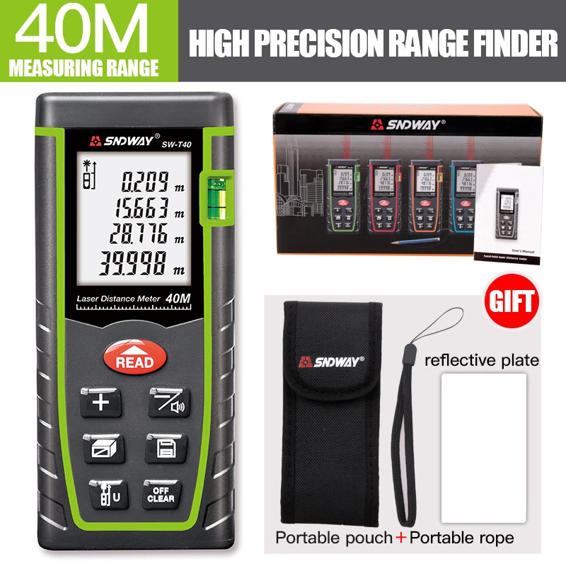 SNDWAY Laser Distance Meter 40m 60m 80m 100m rangefinder SW-T40/60/80/100 High-precision infrared measuring instrument handheld