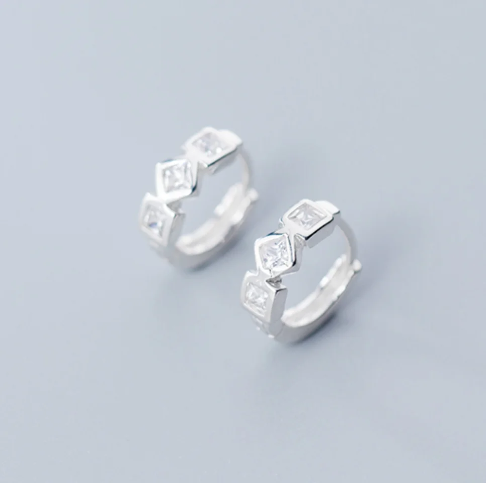 925 Sterling Silver Geometric Square CZ Huggie Hoop Earrings Women A1860