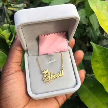 

Personalized Name Crown Necklace Handmade Customized Cursive Font Nameplate Pendant Stainless Steel Chain Jewelry Birthday Gifts
