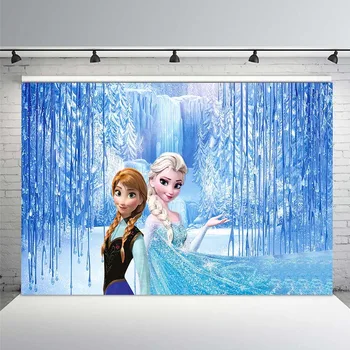 

Princess Elsa Anna for Baby Girls Birthday Party Photo Backdrop Ice Winter Photography Backgrounds for Photo Studio Custom