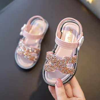 

New spring girls princess sandals Soft PU leather girls shoes beading decor lovely pretty pink girls kids sandals shoes