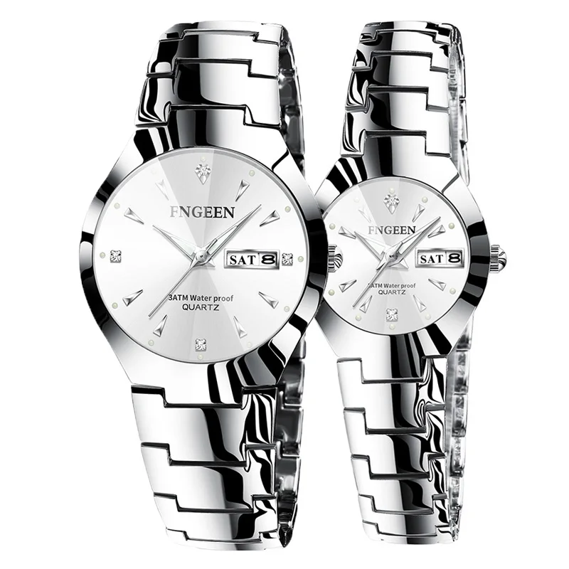 Couple Silver White Пара часов для влюбленных Кварцевые наручные часы модные мужские деловые часы для женщин часы Вольфрамовая сталь кофе золото пара час - Цвет: Couple Silver White