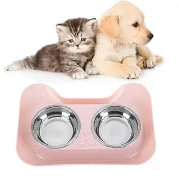

Dog Double Bowl Puppy Food Water Feeder Cute Stainless Steel Pets Drinking Dish Pets Supplies Feeding Dishes Dogs Bowl