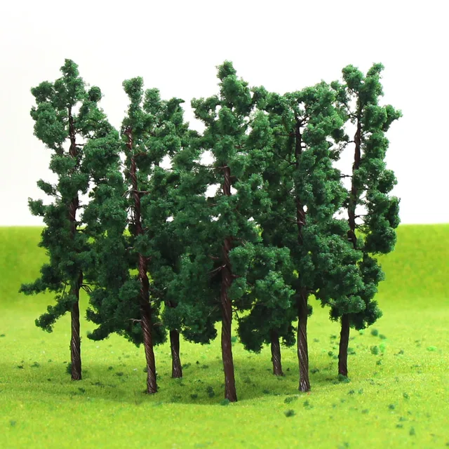 D8030 20pcs OO HO Scale Train Layout Model Trees Iron Wire 7.5cm 1:87 Deep Green Model Tree