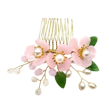 

1pc Chinese Style Hair Comb Imitated Jade Flower Pearl Inlaid Insert Comb Bridal Hair Accessories