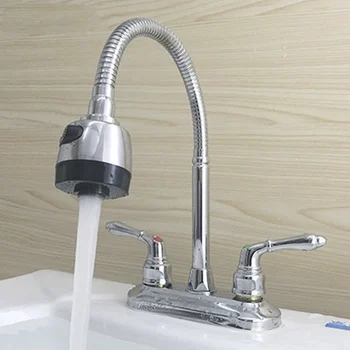 

Dual handle Kitchen Faucet Chromed Polished Brass Basin Mixer Tap 360 Swivel Basin Sink Faucets deck Mounted