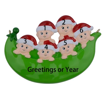 

Resin Peapod Family Of 6 Christmas Ornaments Personalized Gifts Write Own Name For Holiday or Home Decor