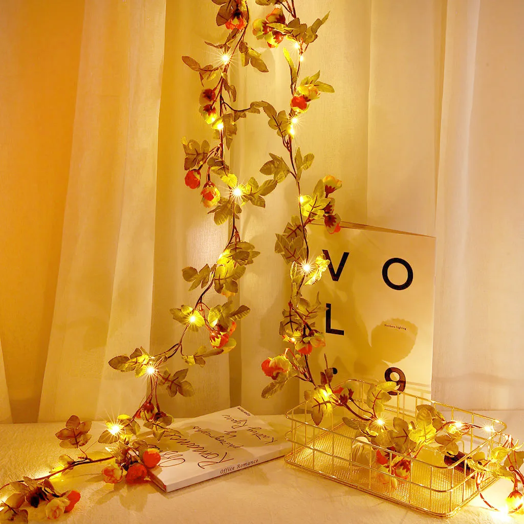 202 м 30 светодиодный свет Рождество светодиодный свет шнура вьющийся стебель розы с цветами листья венка Свадебные украшения для рождественской свадебной вечеринки