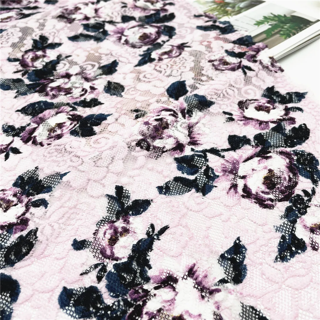 3M/lot Width 28cm Pink Flower Stretch Elastic Lace Trim 2
