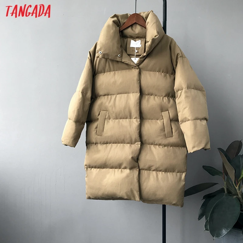 Tangada Women Solid Oversize Long Parkas Thick 2019 Long Sleeve Buttons Pockets Female Warm Winter Coat Korean Fashion ATC02