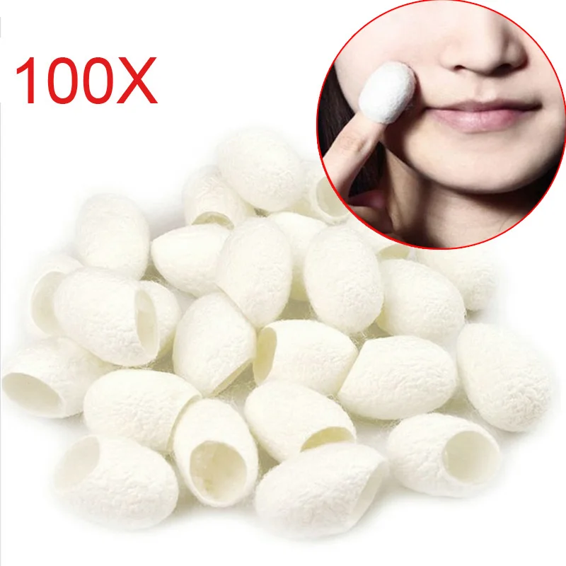 100Pcs Organic Natural Silk Cocoons Silkworm Balls Facial Skin Care Scrub Purifying Acne Anti Aging Whitening V9-Drop