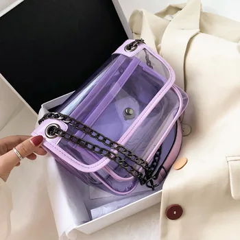 

Hot Transparent Mini Bag Women's 2020 Fashion New Fashion One-Shoulder Chain Bag I Women's Square Sling Bag