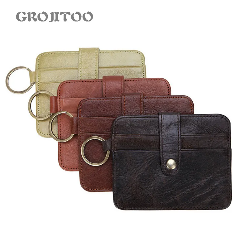 

GROJITOO Leather Credit Card Holder For Women Top Layer Leather Wallet For Men Card Position Mini Wallet With Back Pocket IDCard