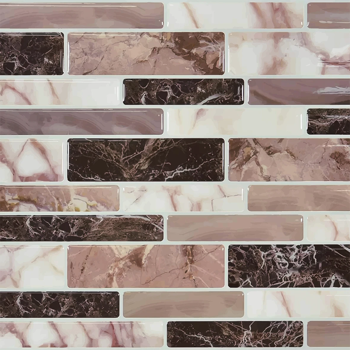 thumbnail image 1 of 10 piezas de azulejos de mosaico de mármol plano con relieve, calcomanías de pared para cocina y baño, papel tapiz artístico impermeable con autoadhesivo, 1 of 5