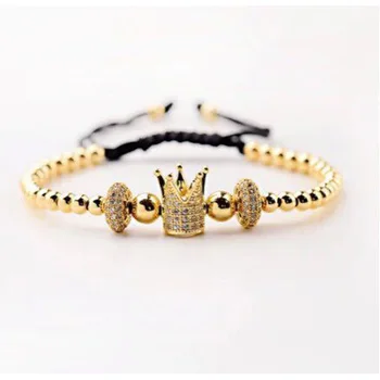 New Design High Quality Stainless Steel Beads Crown Charm Adjustable Macrame Bracelet Men
