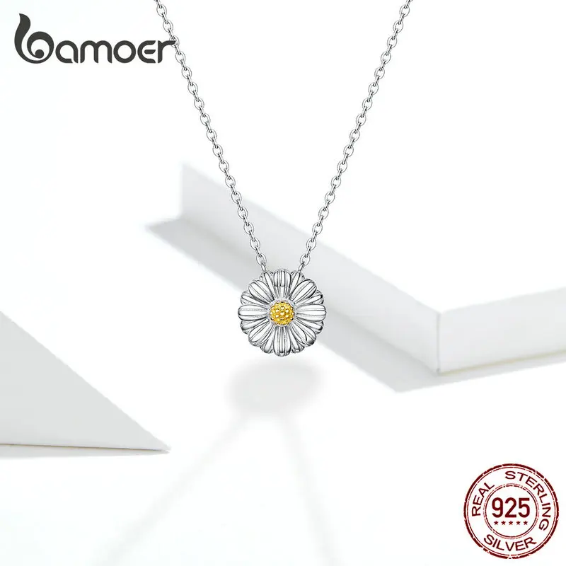 Bamoer, серебро 925, ювелирное изделие с ромашками, эмалированное короткое ожерелье-чокер для женщин, Стерлинговое серебро 925, хорошее ювелирное изделие, Bijoux SCN370
