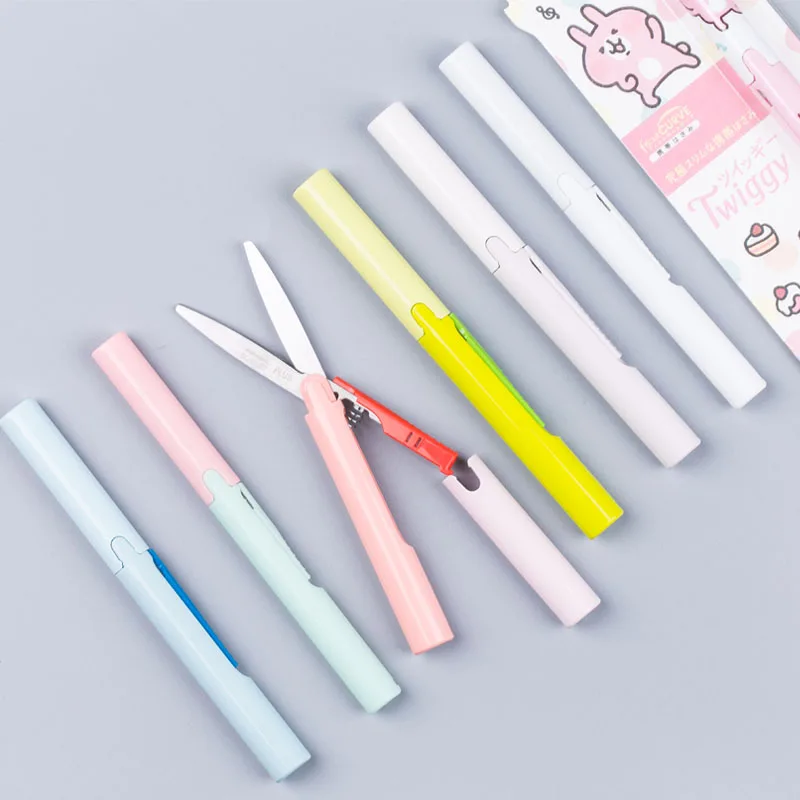 1pc 일본 플러스 SC-130P 모양 휴대용 가위 안전 접는 포켓 가위 종이 절단 칼