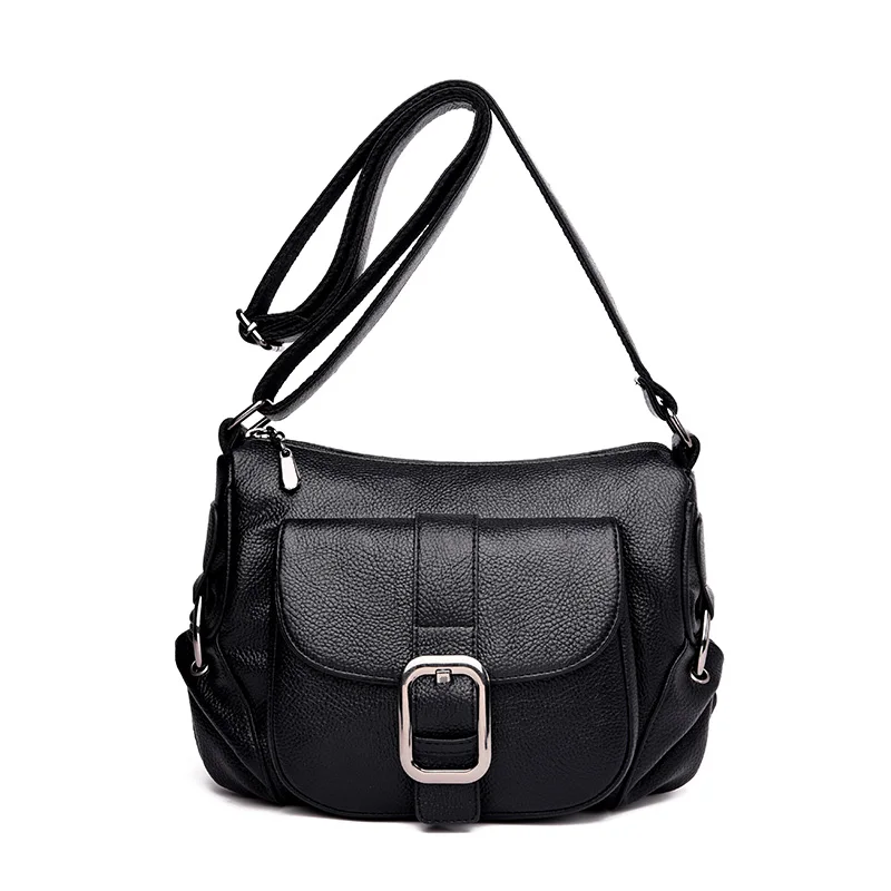 LONOOLISA ремень сумки через плечо для женщин Кожа Роскошные сумки женские сумки дизайнерские сумки Высокое качество сумка на плечо - Цвет: Black