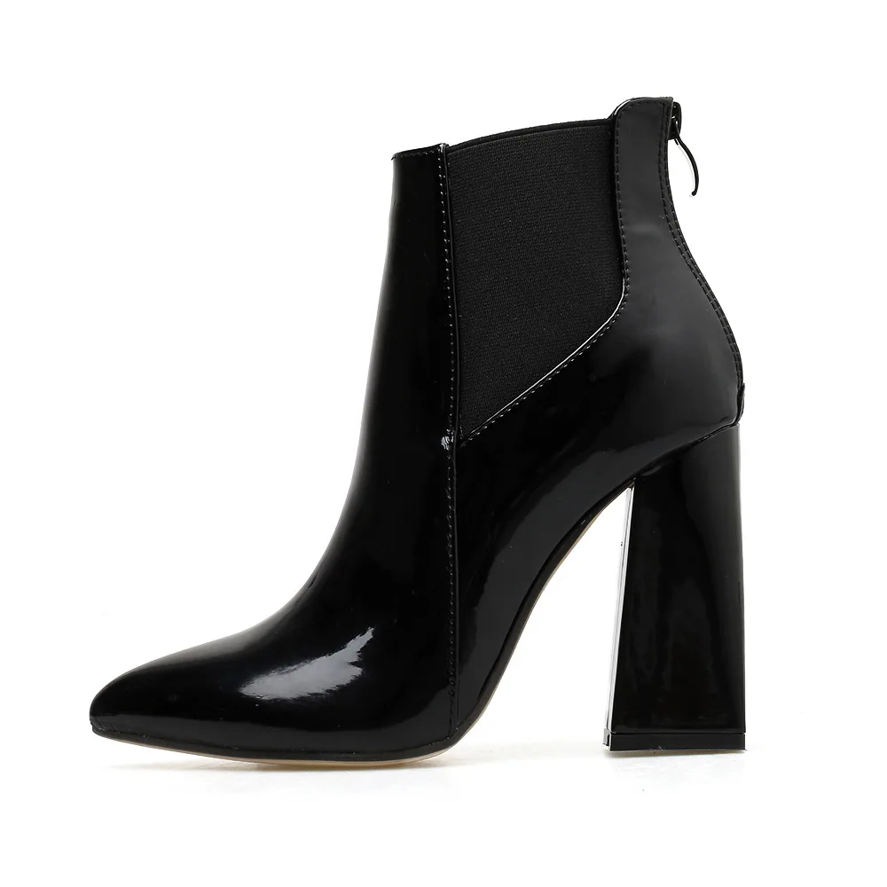 ELVIRAS ботинки «Челси» женские ботинки на толстом высоком каблуке модная Уличная обувь из эластичной искусственной кожи с острым носком сезон осень-зима - Цвет: Black