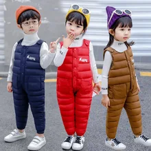 Осенне-зимние детские брюки на подтяжках Новинка года, Стильные Детские утепленные брюки с хлопковой подкладкой и перьями для маленьких детей