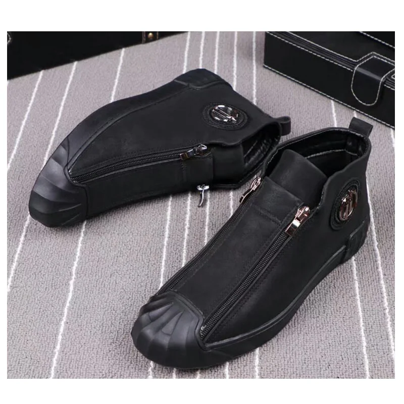 Wholesale Shell Cap Men Loafers Sheet Metal Gold Eagle Zip High Top Men Shoes Casual Leisure Hip Hop Flats Sneakers botas Hombre