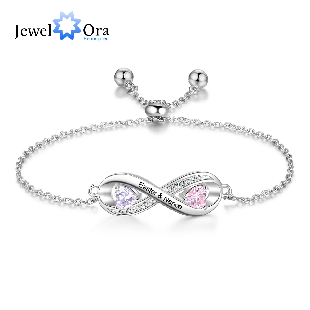 Infinity-Bracelet Engraved-Name Custom Adjustable Jewelora 2-Birthstones Personalized