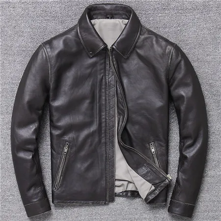 Европейская тонкая настоящая ковбойская кожаная куртка, пальто большого размера 4XL, большие и высокие мужские Куртки из натуральной кожи, мотоциклетная одежда A924 - Цвет: as picture